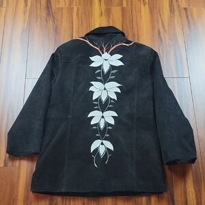 Vintage Terry Lewis Classic Luxuries Black Genuine Suede Leather Jacket Floral